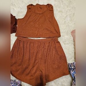 Rust Waffle Knit Tank and Shorts Set